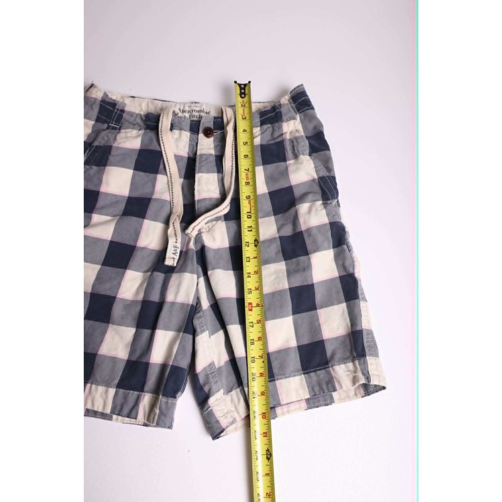 Abercrombie & Fitch Mens 32 Navy Blue White Plaid Drawstring Chino Shorts - Picture 6 of 6